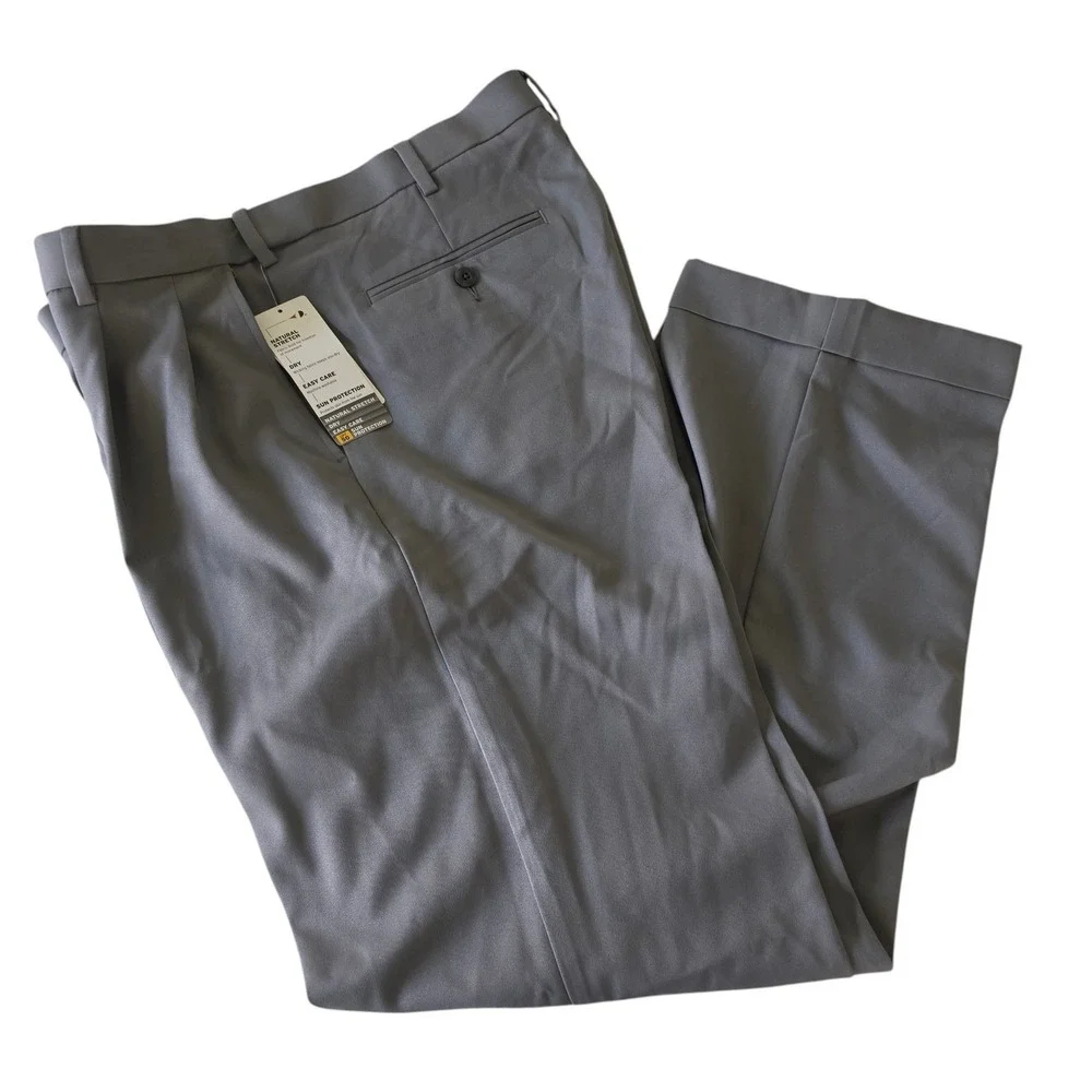 Grand Slam Mens Golf Pants Grey‎ Pleated Expandable Waist Cuffed 36x32
